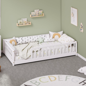 Solid Wood Children's Floor Bed with Guardrail